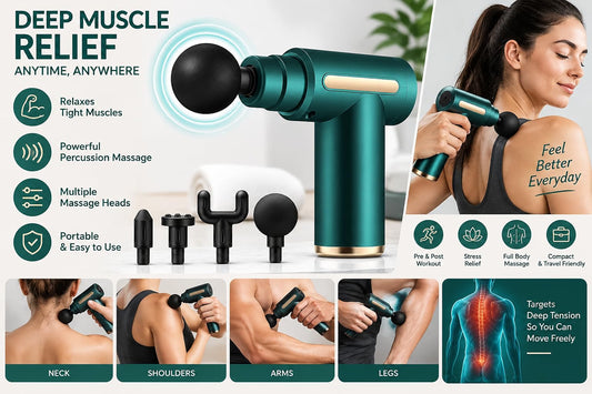 Margaux Percussion Massage Gun with 5 Attachments, Deep Muscle Relief Multiple Speed Levels, Low Noise Operation, Long Battery Life, Portable Carry Case, Pre & Post Workout