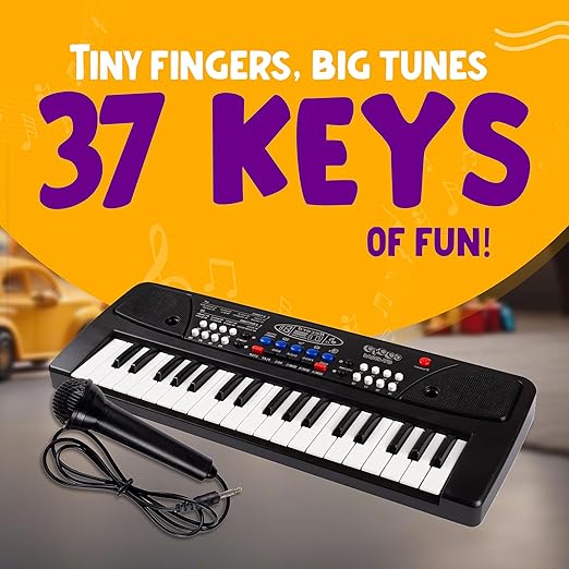 Gooyo GY-430A1 Portable Musical Piano Keyboard with Microphone |37 Keys, 8 Rhythms, 8 Tones with 6 In-Built Demos & Song Record Feature|Black Color, Dual Power Supply Source: Micro USB Cable(Included)