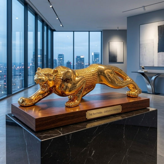 Golden Jaguar Statue, Lucky Fengshui Jaguar/Cheetah Gift for Car Office Home Decorative Showpiece - 25 cm (Resin, Gold)