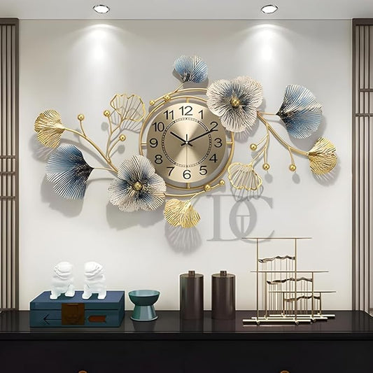 THE DECOR COMPANY Metal Wall Clock - Floral Design with Silent Sweep Machine - Ideal Home Decor Items and Wall Decoration Items for Living Room/Bedroom/Dining Hall/Office/Cafes/Hotels