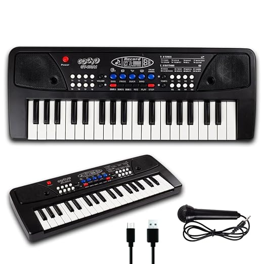 Gooyo GY-430A1 Portable Musical Piano Keyboard with Microphone |37 Keys, 8 Rhythms, 8 Tones with 6 In-Built Demos & Song Record Feature|Black Color, Dual Power Supply Source: Micro USB Cable(Included)