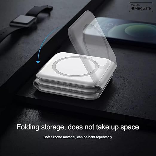 3 in 1 Magnetic Foldable MagSafe Compatible Wireless Charger for iPhone 16-12 Series | AirPods 2, 3, Pro, Pro2 | Compatible with only Apple Watch Series | 23W Charging | Wireless Charger - Pearl White