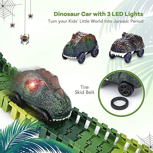 Snaptron Dinosaur Toy for Kids 142 pcs Train Toys for Kids Track Big Size with 2 Toy Cars; Toys for Kids Jurassic World Train Toy with Flexible Race Track Dinosaur Toys for Kids 3-5