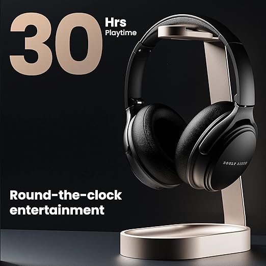 Roll over image to zoom in Boult Audio Anchor Bluetooth Wireless Over Ear Headphones with Mic, Active Noise Cancellation, 30H Playtime, AUX Option, Balanced Audio 40mm Drivers, Voice Assistant Sweatproof Gaming ANC Headphones