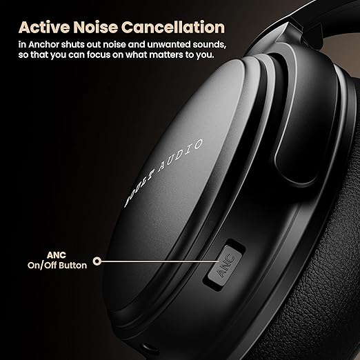 Roll over image to zoom in Boult Audio Anchor Bluetooth Wireless Over Ear Headphones with Mic, Active Noise Cancellation, 30H Playtime, AUX Option, Balanced Audio 40mm Drivers, Voice Assistant Sweatproof Gaming ANC Headphones