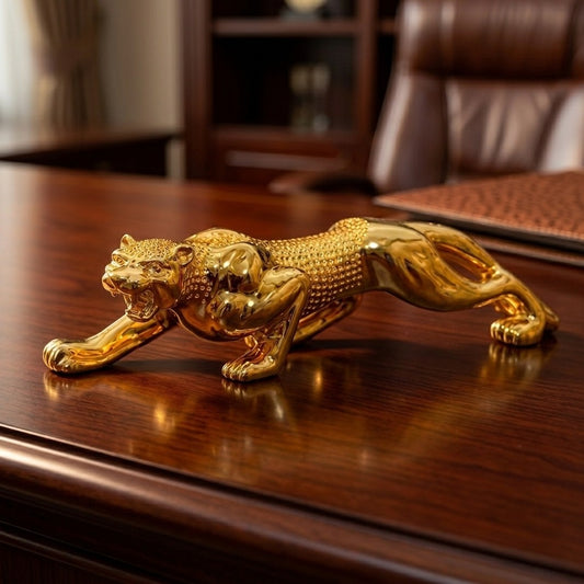 Golden Jaguar Statue, Lucky Fengshui Jaguar/Cheetah Gift for Car Office Home Decorative Showpiece - 25 cm (Resin, Gold)